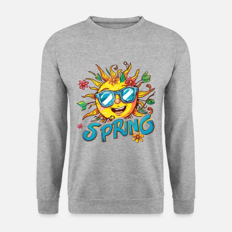 Frühling Spring Sonne Blumen - Unisex Pullover - Weißgrau meliert