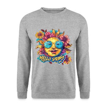 Bonjour le printemps Bonjour les fleurs de soleil de printemps - Sweat-shirt Unisexe - gris chiné - Devant - Alina (178cm) & Michal (187cm)
