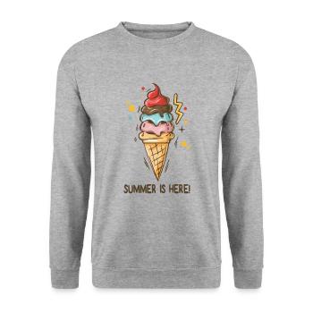 Eis Summer is here Eiscreme Eisdiele Sommerzeit - Unisex Pullover - Weißgrau meliert - Vorne - Alina (178cm) & Michal (187cm)