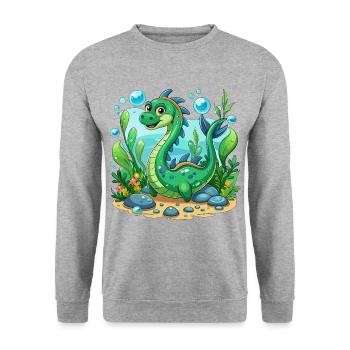 Die kleine Nessie - Unisex Pullover - Weißgrau meliert - Vorne - Alina (178cm) & Michal (187cm)