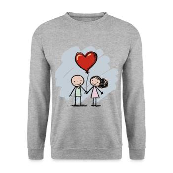 Amoureux, Figurines allumettes, Couples, Saint-Valentin - Sweat-shirt Unisexe - gris chiné - Devant - Alina (178cm) & Michal (187cm)