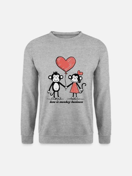 Affen Liebespaar Strichmännchen Pärchen - Unisex Pullover - Weißgrau meliert