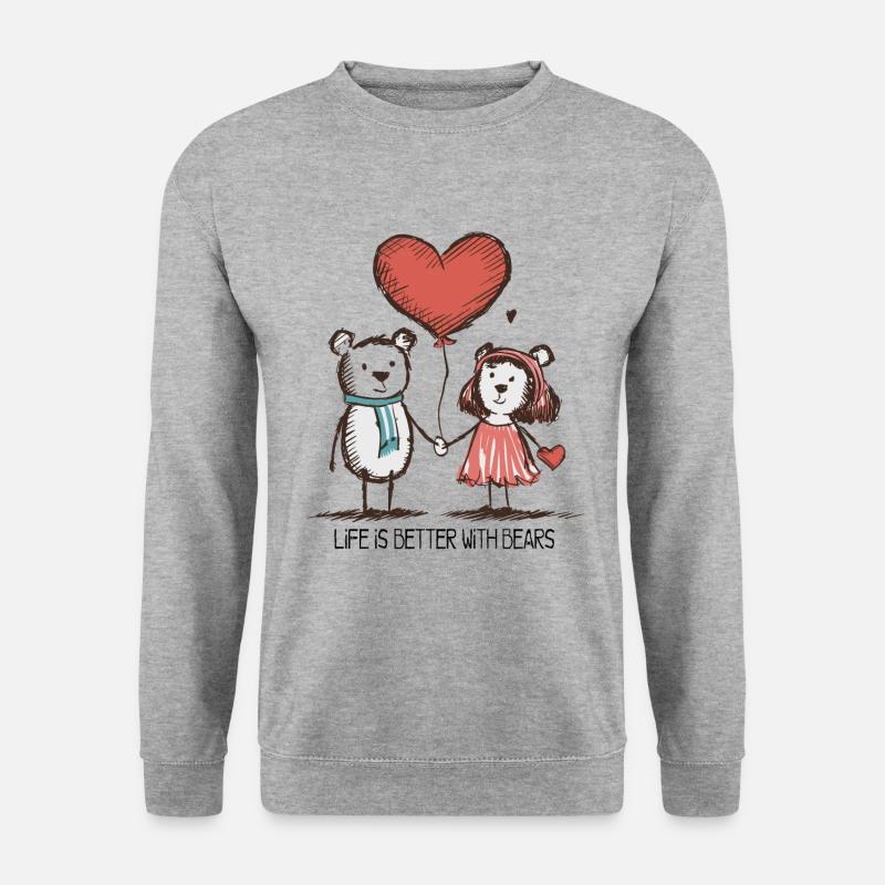 Bären Liebespaar Strichmännchen Pärchen - Unisex Pullover - Weißgrau meliert
