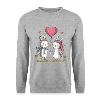 Drôle Lapin Couple Aimant Couple Saint Valentin - Sweat-shirt Unisexe - gris chiné - Devant - Alina (178cm) & Michal (187cm)