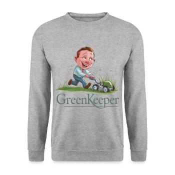 Greenkeeper Rasenmäher Gärtner Garten Geschenkidee - Unisex Pullover - Weißgrau meliert - Vorne - Alina (178cm) & Michal (187cm)
