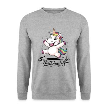 Licorne 5e anniversaire fille cadeau créatures mythiques - Sweat-shirt Unisexe - gris chiné - Devant - Alina (178cm) & Michal (187cm)