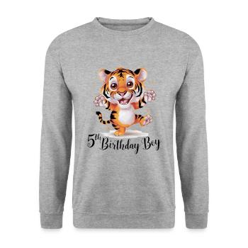 Mignon tigre 5e anniversaire cadeau animaux mignons - Sweat-shirt Unisexe - gris chiné - Devant - Alina (178cm) & Michal (187cm)