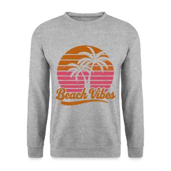 Beach Vibes Retro Sonne Urlaub Palmen Sommer - Unisex Pullover - Weißgrau meliert - Vorne - Alina (178cm) & Michal (187cm)