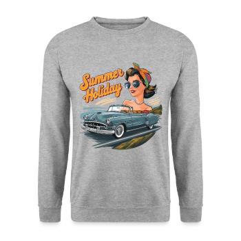 Holiday Cabrio Ride Lifestyle 1950er 1960er - Unisex Pullover - Weißgrau meliert - Vorne - Alina (178cm) & Michal (187cm)