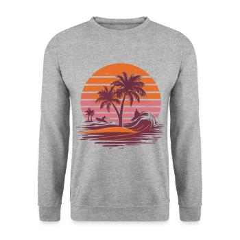 Beach Vibes Retro Surfer Palmenstrand Urlaub - Unisex Pullover - Weißgrau meliert - Vorne - Alina (178cm) & Michal (187cm)