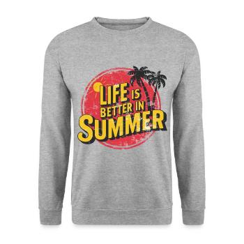 Life Is Better In Summer Palmenstrand Urlaub - Unisex Pullover - Weißgrau meliert - Vorne - Alina (178cm) & Michal (187cm)