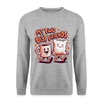 Kaffeetasse und Kissen My Two Best Friends - Unisex Pullover - Weißgrau meliert - Vorne - Alina (178cm) & Michal (187cm)