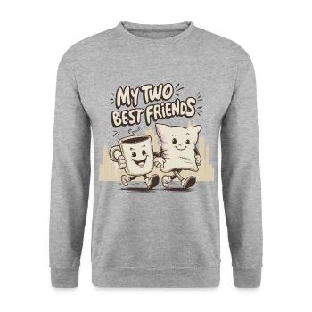 Tasse à café et oreiller Mes deux meilleurs amis - Sweat-shirt Unisexe - gris chiné - Devant - Alina (178cm) & Michal (187cm)
