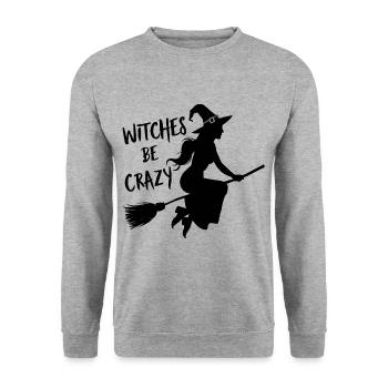 Halloween Witch Broom Witches Be Crazy - Unisex Sweatshirt - salt & pepper - Front - Alina (178cm) & Michal (187cm)