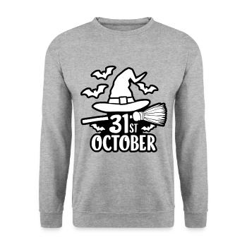 31 octobre Halloween Dicton Citation - Sweat-shirt Unisexe - gris chiné - Devant - Alina (178cm) & Michal (187cm)