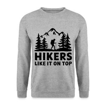 Wanderer Naturfreunde Bergen Wald Outdoor - Unisex Pullover - Weißgrau meliert - Vorne - Alina (178cm) & Michal (187cm)