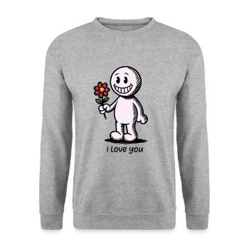 Stick figure with flower I LOVE YOU - Unisex Sweatshirt - salt & pepper - Front - Alina (178cm) & Michal (187cm)