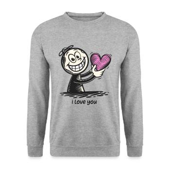 Stick figure with heart I LOVE YOU - Unisex Sweatshirt - salt & pepper - Front - Alina (178cm) & Michal (187cm)
