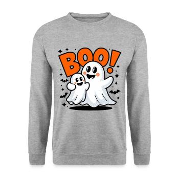 2 Funny Ghosts Halloween Boo - Unisex Sweatshirt - salt & pepper - Front - Alina (178cm) & Michal (187cm)