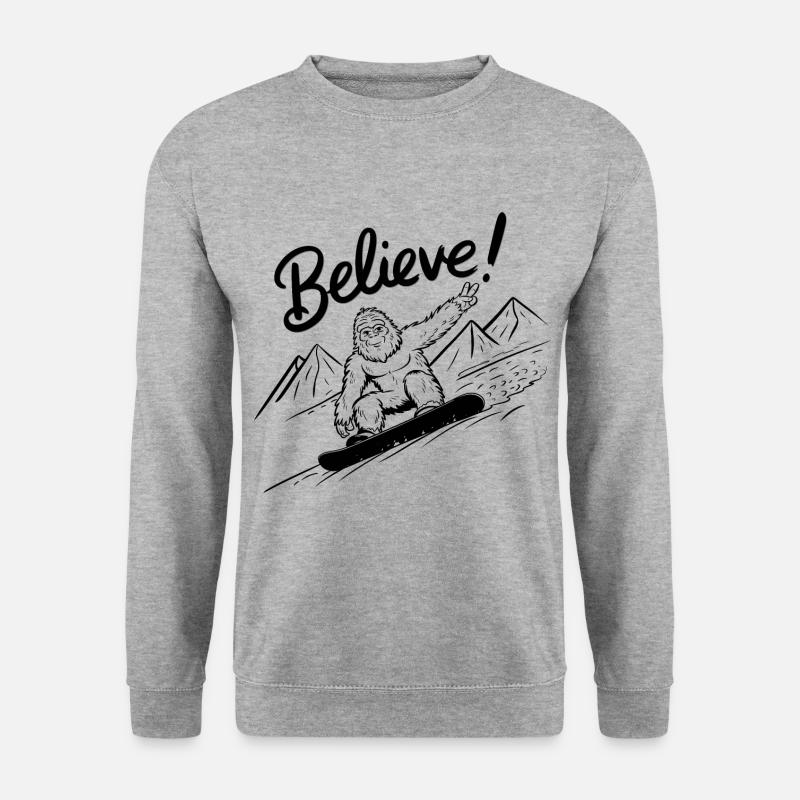 Sasquatch Bigfoot Snowboard Snowboarder - Unisex Pullover - Weißgrau meliert