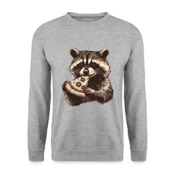 Waschbär isst Pizza - Unisex Pullover - Weißgrau meliert - Vorne - Alina (178cm) & Michal (187cm)