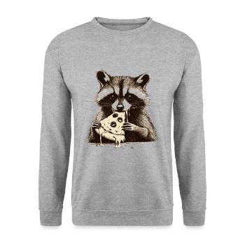 Raton laveur mangeant de la pizza - Sweat-shirt Unisexe - gris chiné - Devant - Alina (178cm) & Michal (187cm)