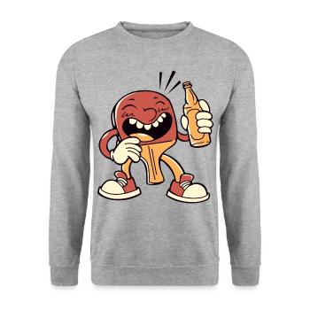 Tischtennisschläger mit Bierflasche Bier spielt - Unisex Pullover - Weißgrau meliert - Vorne - Alina (178cm) & Michal (187cm)