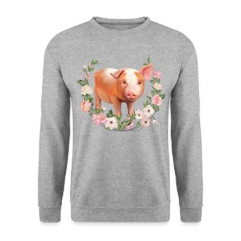 Pigs Drawing Piglet Farm - Unisex Sweatshirt - salt & pepper - Front - Alina (178cm) & Michal (187cm)