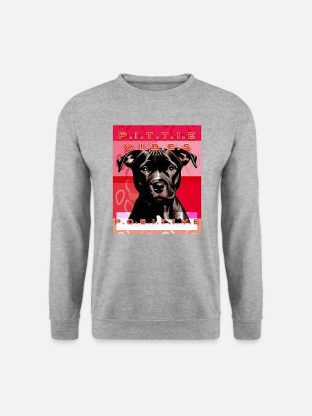 Pitbull-Welpengesicht mit positivem Text - Unisex Pullover - Weißgrau meliert