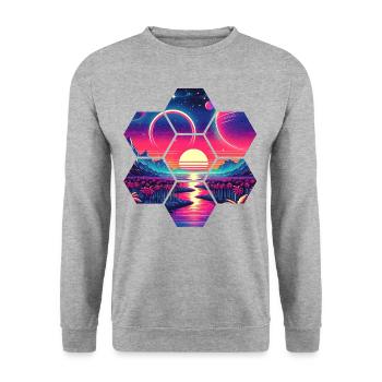 New Retro ALIEN PLANET - Unisex Pullover - Weißgrau meliert - Vorne - Alina (178cm) & Michal (187cm)