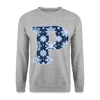 Buchstabe P Schneeflocken - Unisex Pullover - Weißgrau meliert - Vorne - Alina (178cm) & Michal (187cm)