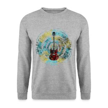 Music Circle mit Gitarre - Unisex Pullover - Weißgrau meliert - Vorne - Alina (178cm) & Michal (187cm)