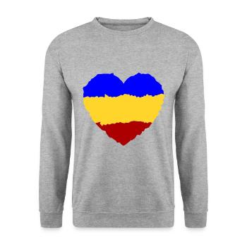 Rumänisches Herz - Unisex Pullover - Weißgrau meliert - Vorne - Alina (178cm) & Michal (187cm)