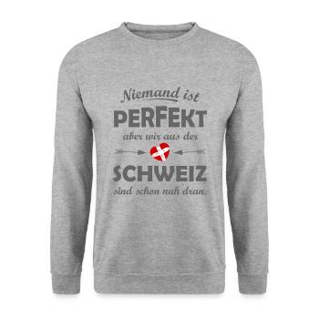 Unsere Heimat Schweiz - Unisex Pullover - Weißgrau meliert - Vorne - Alina (178cm) & Michal (187cm)