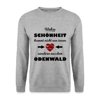 Die Heimat im Odenwald - Unisex Pullover - Weißgrau meliert - Vorne - Alina (178cm) & Michal (187cm)