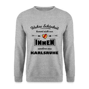 Karlsruhe - Unisex Pullover - Weißgrau meliert - Vorne - Alina (178cm) & Michal (187cm)