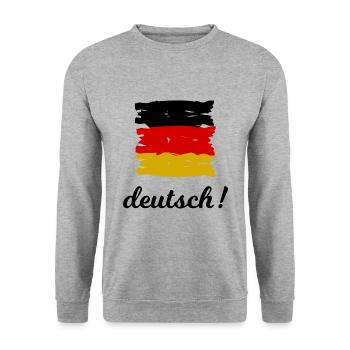 deutsch - Unisex Pullover - Weißgrau meliert - Vorne - Alina (178cm) & Michal (187cm)