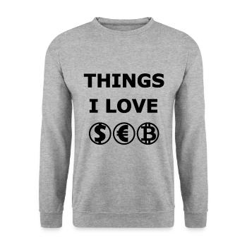 Euro, Bitcoin and Dollar - Unisex Sweatshirt - salt & pepper - Front - Alina (178cm) & Michal (187cm)