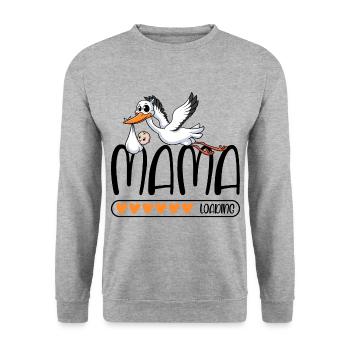 Mama loading Storch - Unisex Pullover - Weißgrau meliert - Vorne - Alina (178cm) & Michal (187cm)