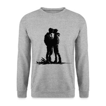 Two boys kissing - Unisex Pullover - Weißgrau meliert - Vorne - Alina (178cm) & Michal (187cm)