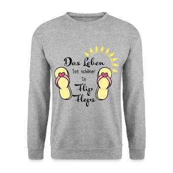 Das Leben ist schöner in Flip Flops - Unisex Pullover - Weißgrau meliert - Vorne - Alina (178cm) & Michal (187cm)