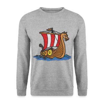 Bateau viking peint à la main bateau - Sweat-shirt Unisexe - gris chiné - Devant - Alina (178cm) & Michal (187cm)