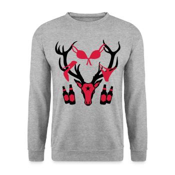 62 Macho Hirsch on Tour Geweih Beute Bier Boys - Unisex Pullover - Weißgrau meliert - Vorne - Alina (178cm) & Michal (187cm)