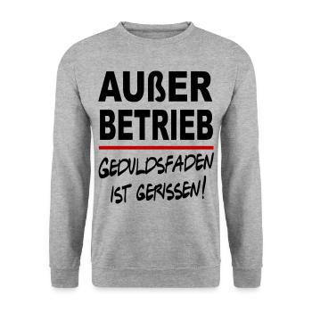 Lustig Sprüche Außer Betrieb Geduldsfaden gerissen - Unisex Pullover - Weißgrau meliert - Vorne - Alina (178cm) & Michal (187cm)