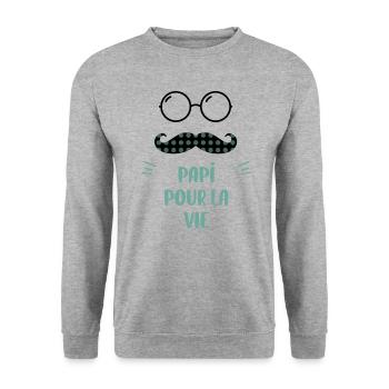 Papi pour la vie - Sweat-shirt Unisexe - gris chiné - Devant - Alina (178cm) & Michal (187cm)