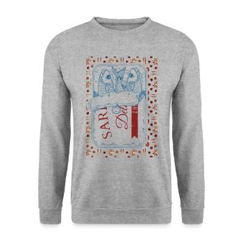 Visuel Vintage Sardines Tendance - Sweat-shirt Unisexe - gris chiné - Devant - Alina (178cm) & Michal (187cm)