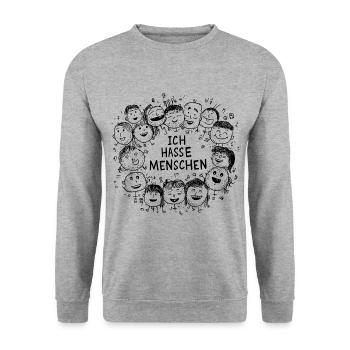Ich hasse Menschen - Unisex Pullover - Weißgrau meliert - Vorne - Alina (178cm) & Michal (187cm)