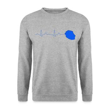 Karte von La Réunion Lagune im Indischen Ozean - Unisex Pullover - Weißgrau meliert - Vorne - Alina (178cm) & Michal (187cm)