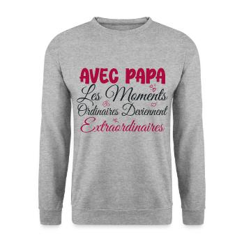 Mit Papa werden gewöhnliche Momente extra - Unisex Pullover - Weißgrau meliert - Vorne - Alina (178cm) & Michal (187cm)