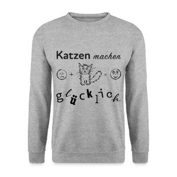 Katzen machen glücklich - Unisex Pullover - Weißgrau meliert - Vorne - Alina (178cm) & Michal (187cm)